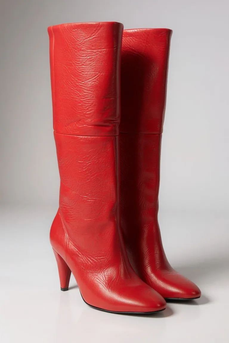 Bota de cuero roja de caña ancha y largo medio con detalles de remaches y tientos de Maria Cher en Botas y Botinetas para argentina