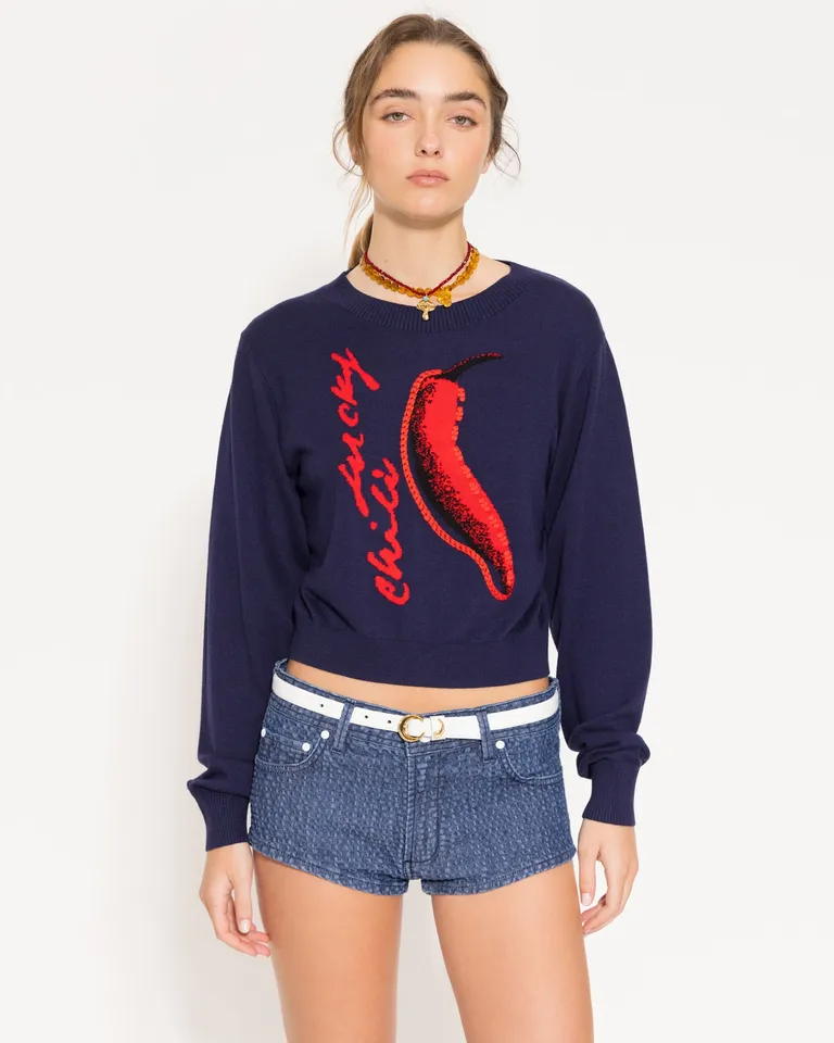 Suéter Blusado con Estampado de Chilli, Silueta Tipo Blusón de Jazmin Chebar en Buzos y Sweaters para argentina