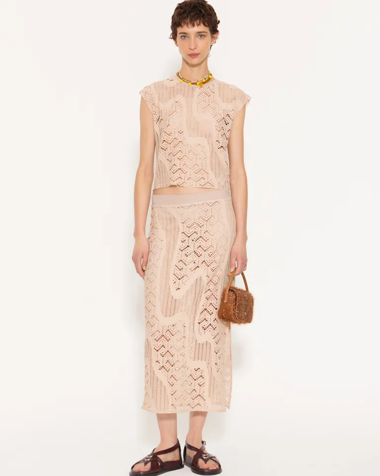 Falda de tela calada larga y recta con cintura elástica de Jazmin Chebar en Faldas para argentina