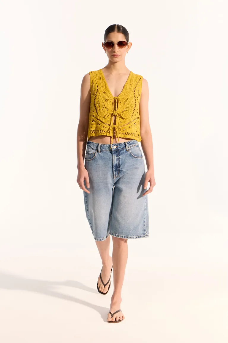 Chaleco de punto amarillo con diseños irregulares y calados de Portsaid en Chalecos para argentina