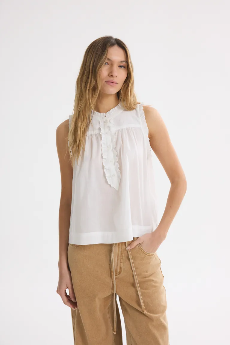 Blusa sin mangas de corte clásico en color blanco para mujer de Akiabara en Blusas para argentina