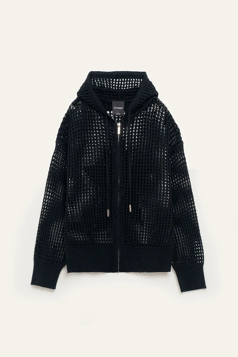 Campera estampada de punto calado con capucha y cierre frontal de 47 Street en Chaquetas para argentina