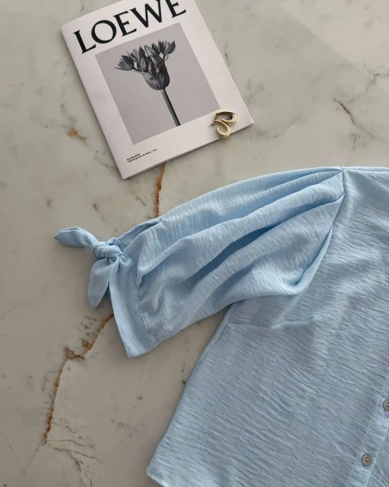 Camisa de lino melange con lazo y manga 3/4 para mujer de Hesed en Camisas para argentina