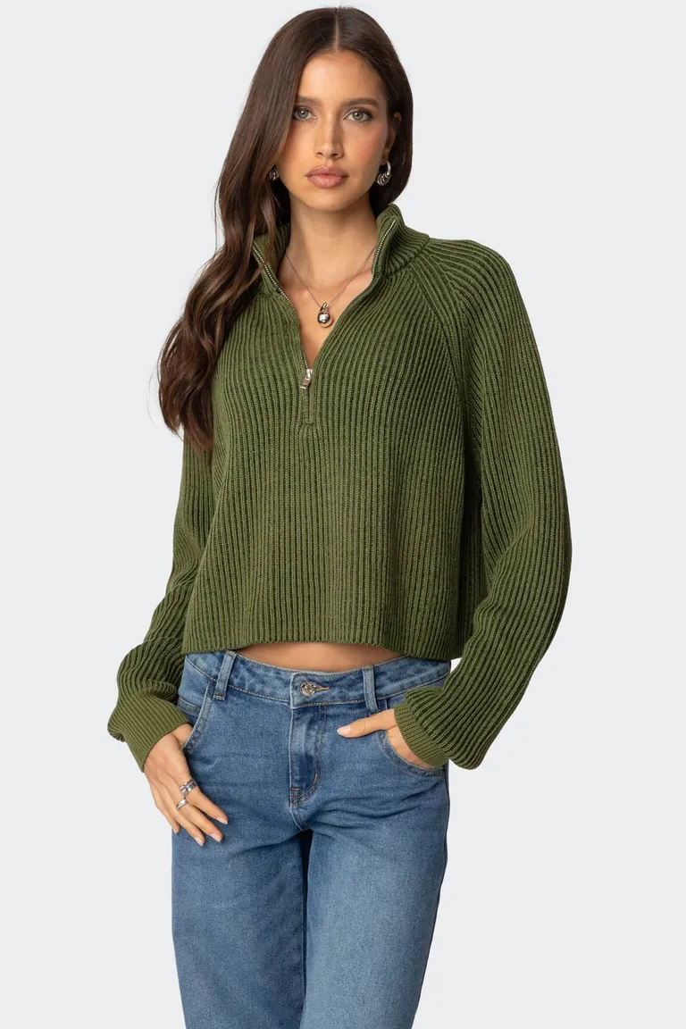 Sweater cropped punto canalé cierre de Edikted en Buzos y Sweaters para argentina