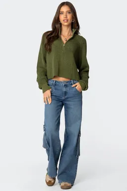 Sweater cropped punto canalé cierre de Edikted en Buzos y Sweaters para argentina