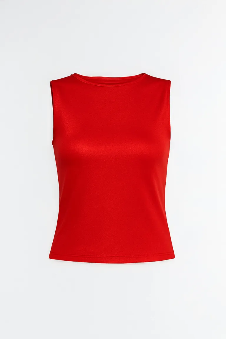 Top Kia Rojo - Prenda de Microfibra de Corte Musculosa y Largo Modular de Naíma en Tops para argentina