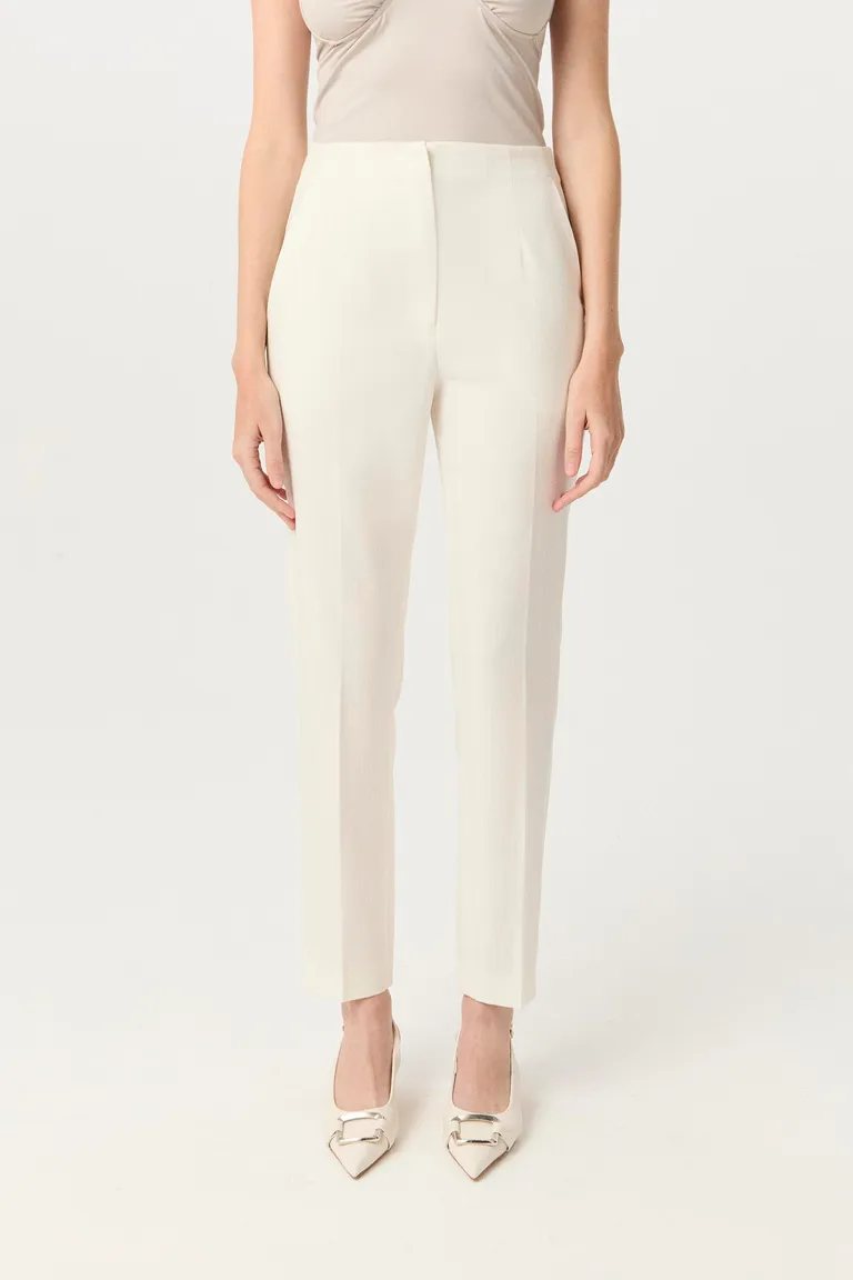 Pantalón de sastrería tizado con lúrex, de tiro alto y pierna slim de Markova en Pantalones para argentina