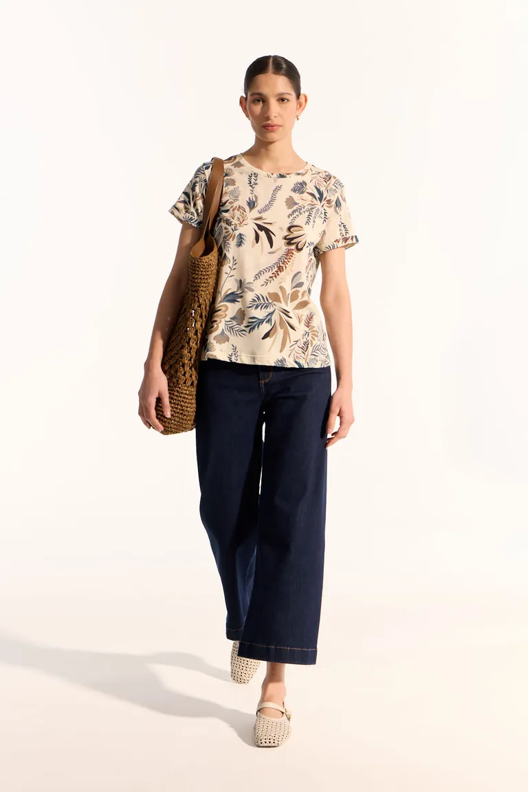 Remera de corte holgado y manga corta con estampado en suave mezcla de algodón y lino de Portsaid en Remeras para argentina