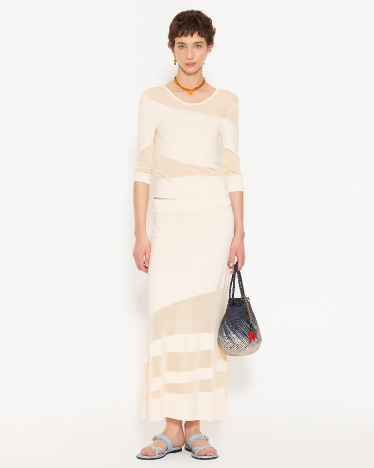 Falda larga tejida con detalles de organza transparente de Jazmin Chebar en Faldas para argentina