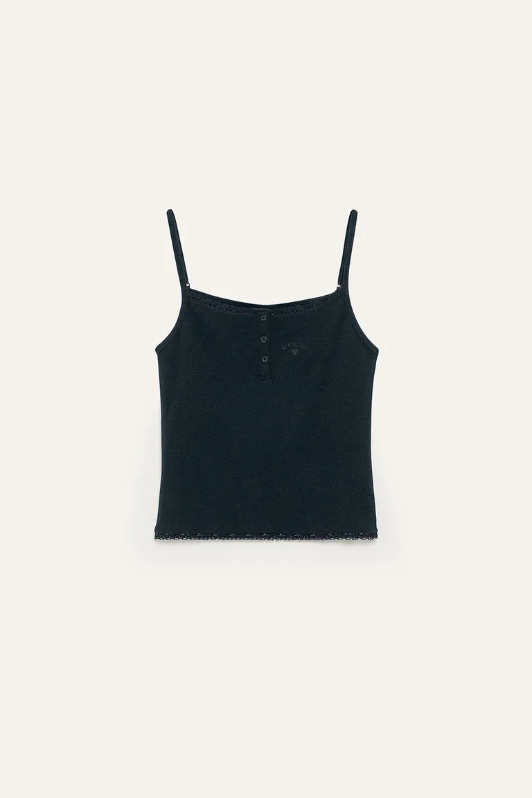 Camiseta de tirantes negra con detalles delicados de 47 Street en Tops para argentina