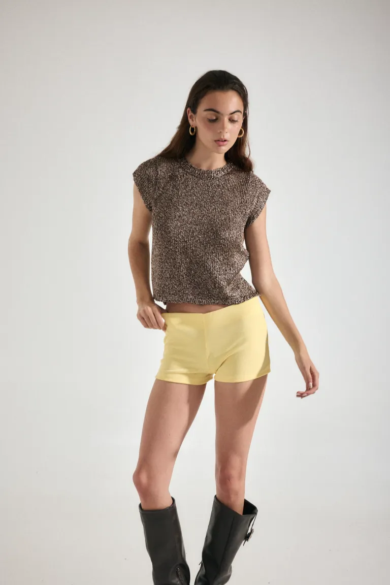 Remera tejida con lentejuelas de manga corta para mujer de Audaz en Remeras para argentina