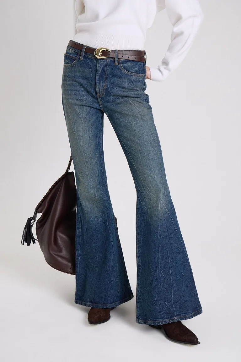 Jean de corte Oxford tiro medio con bota amplia y lavado localizado estilo vintage de Maria Cher en Pantalones para argentina