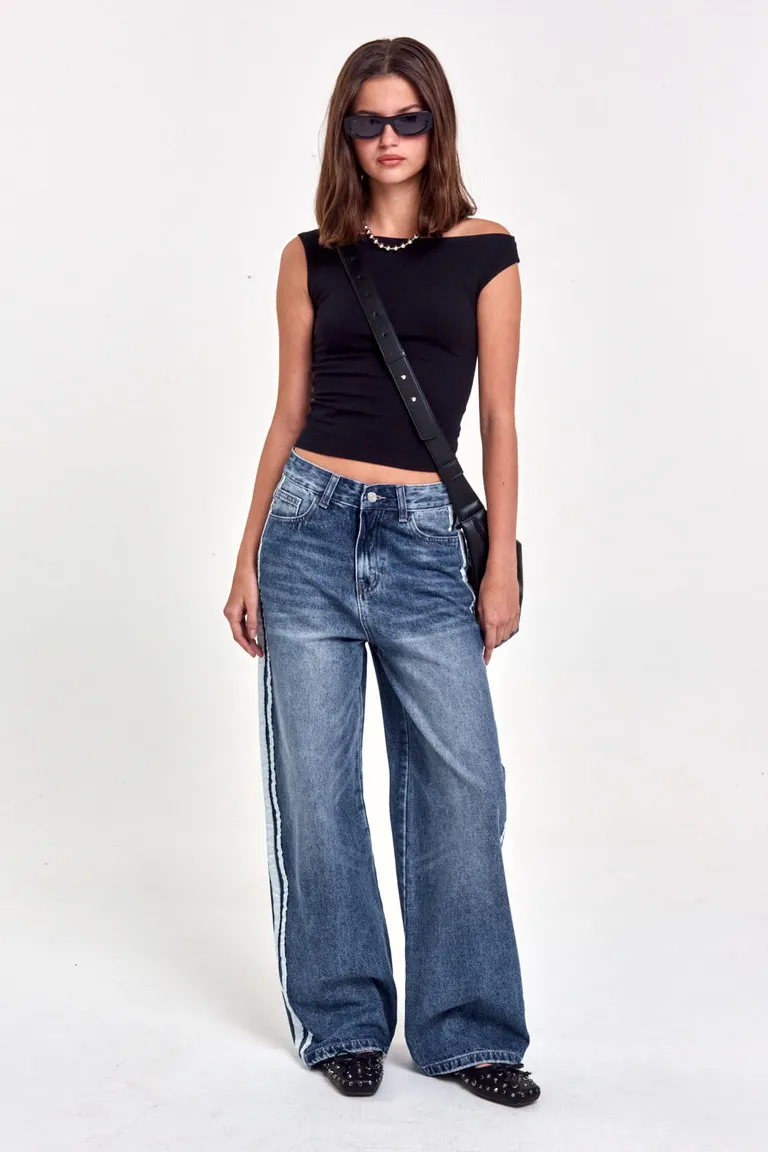 Pantalones de tiro alto con detalles de rayas laterales en un corte wide leg de 47 Street en Pantalones para argentina