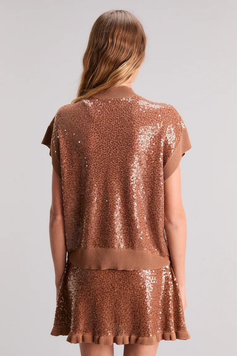 Chaleco de punto jersey con detalles de lentejuelas en tono marrón de Kosiuko en Chalecos para argentina