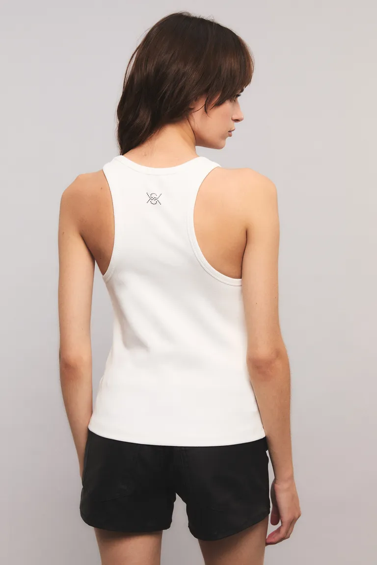 Musculosa blanca con estampado de estrellas para mujer, estilo casual y elegante de Kosiuko en Tops para argentina
