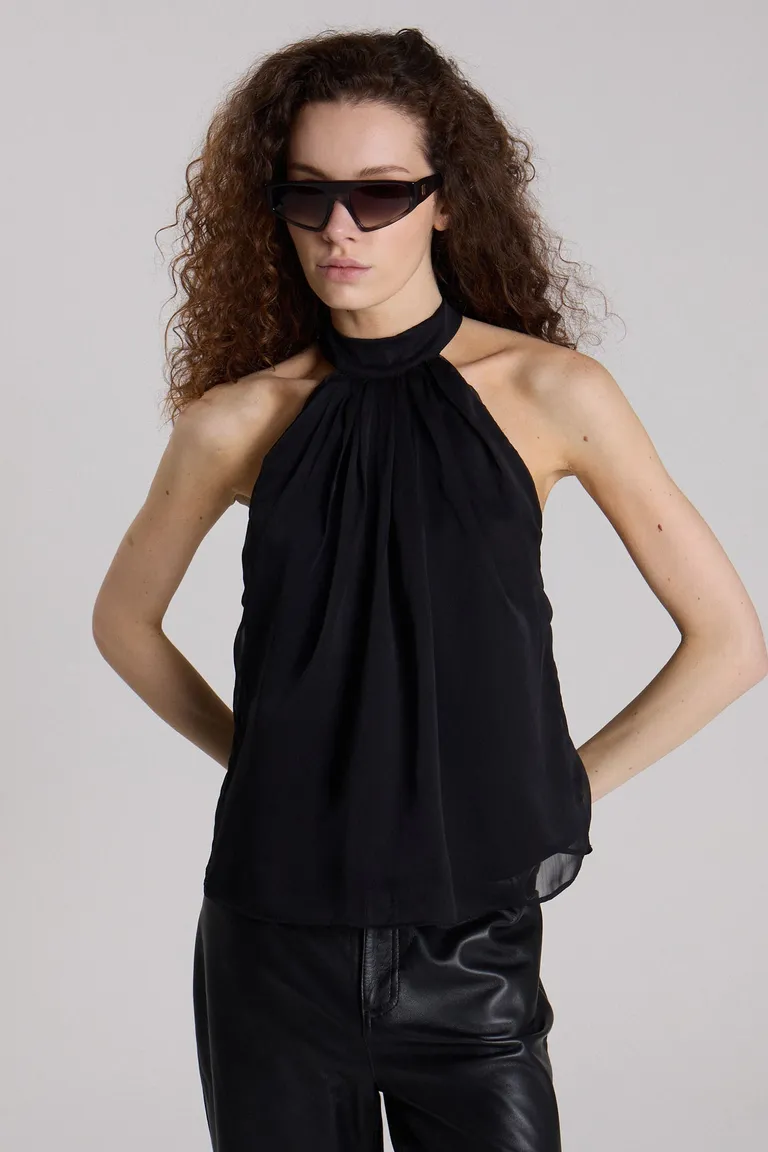 Top de gasa tornasol con cuello halter y lazos de Maria Cher en Tops para argentina