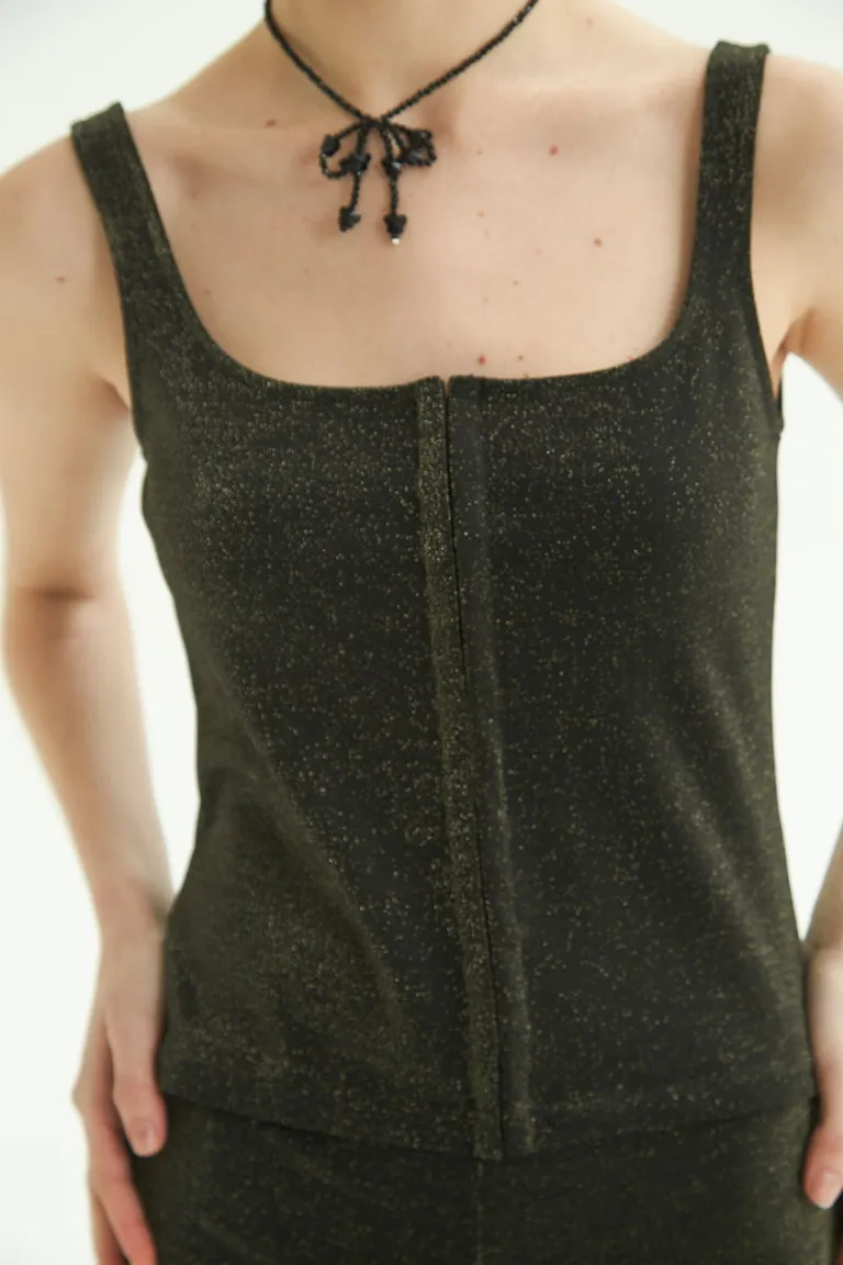 Musculosa elastizada con detalles en lurex y escote cuadrado frontal y espalda de Las Pepas en Tops para argentina