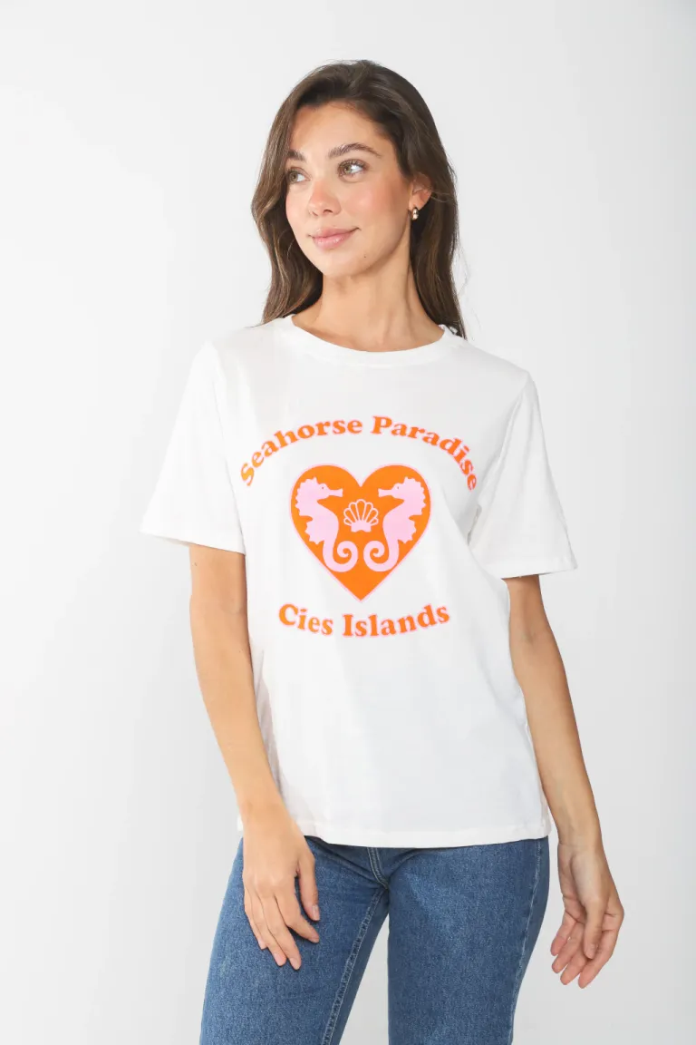 Remera de algodón con diseño de corazón naranja para mujer de Belle en Remeras para argentina