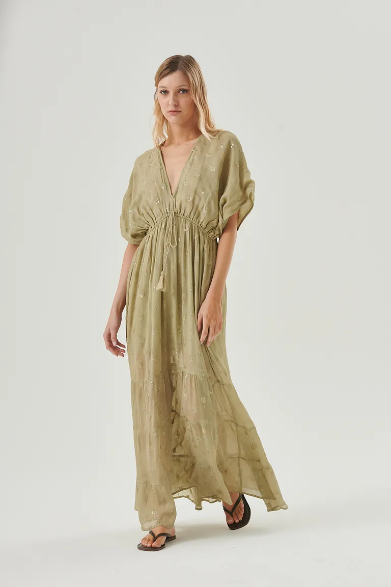 Vestido largo fluido con bordado y escote en V profundo de Sweet en Vestidos para argentina