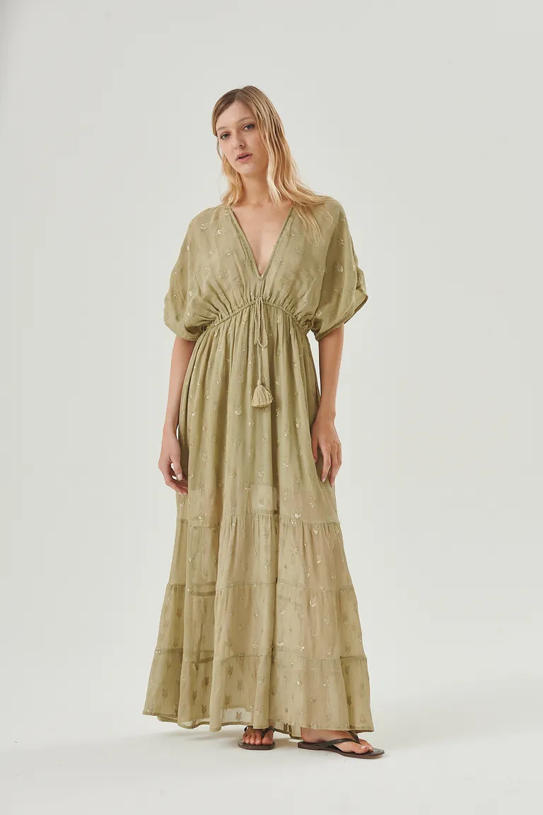 Vestido largo fluido con bordado y escote en V profundo de Sweet en Vestidos para argentina