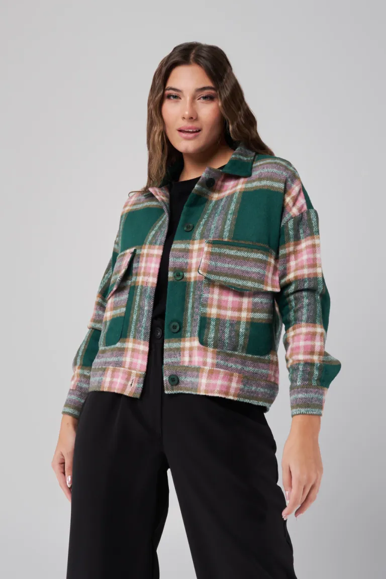 Camisaco de estilo informal a cuadros en tonos verdes y rosas de Apricot en Chaquetas para argentina