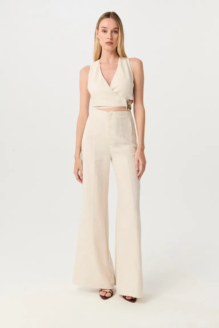 Pantalón de sastrería ancho y de tiro alto en tela twill de lino y algodón de Markova en Pantalones para argentina