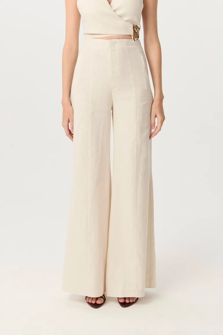 Pantalón de sastrería ancho y de tiro alto en tela twill de lino y algodón de Markova en Pantalones para argentina