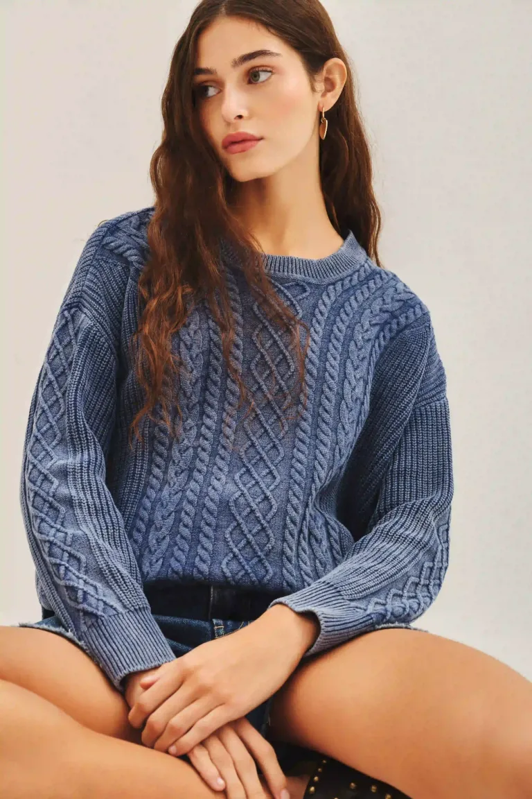 Sweater holgado de algodón con lavado stonewash en tonalidad azul de Rapsodia en Buzos y Sweaters para argentina