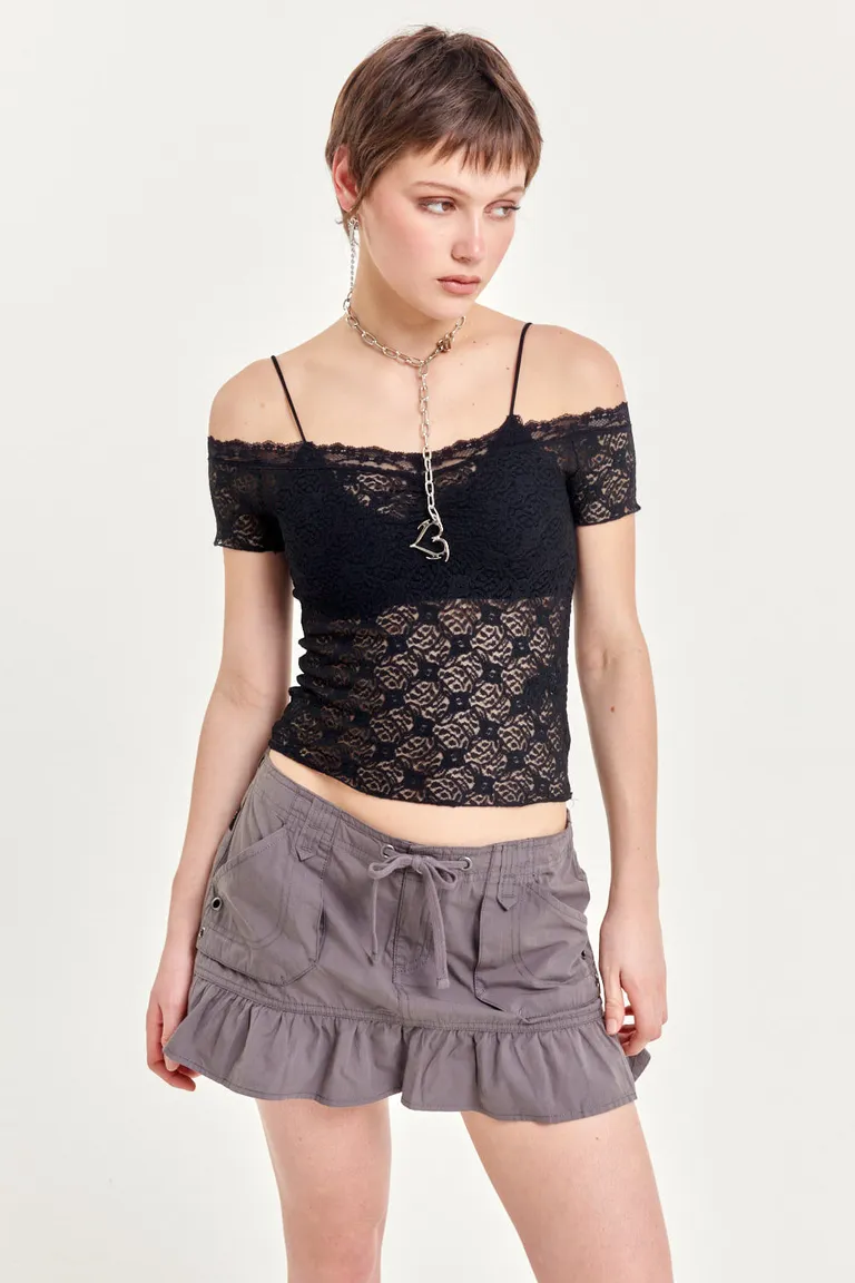 Falda de gabardina con detalle de volado en la parte inferior de 47 Street en Faldas para argentina