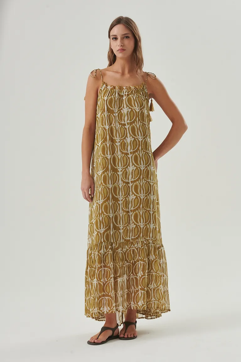 Vestido largo y fluido con detalles bohemios y estampado exclusivo de Sweet en Vestidos para argentina