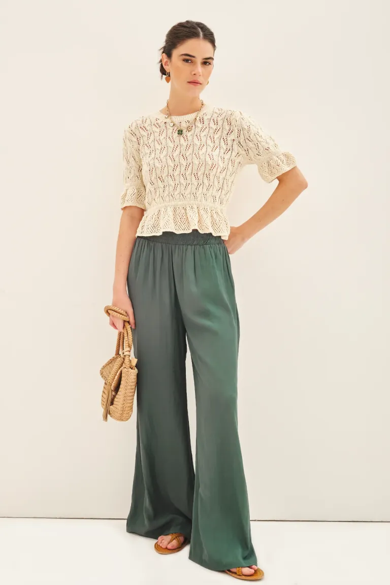 Pantalón palazzo verde de tiro alto y pierna ancha para mujer de Rapsodia en Pantalones para argentina