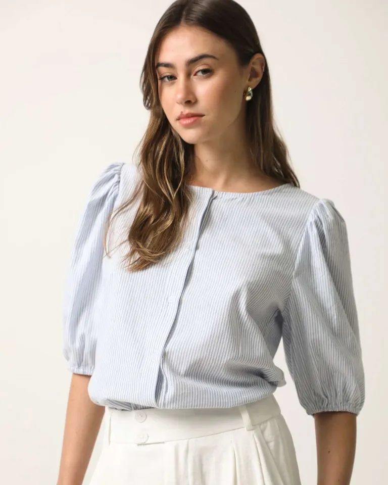 Elegante Camisa Rayada de Manga Abullonada para Mujer de Hesed en Camisas para argentina