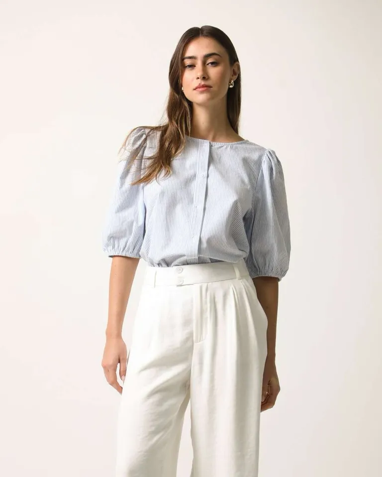 Elegante Camisa Rayada de Manga Abullonada para Mujer de Hesed en Camisas para argentina