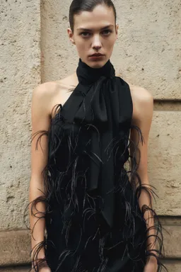 Vestido halter adorno plumas de Mango en Vestidos para argentina