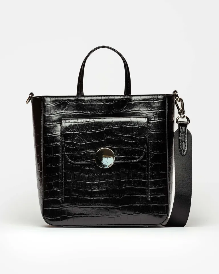 Shopper de cuero croco negro con herrajes en níquel, un accesorio elegante y versátil de Prüne en Bolsos y Carteras para argentina