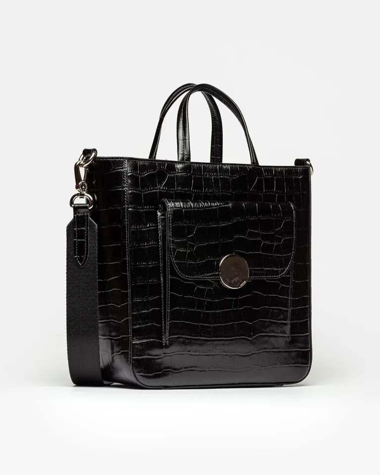 Shopper de cuero croco negro con herrajes en níquel, un accesorio elegante y versátil de Prüne en Bolsos y Carteras para argentina