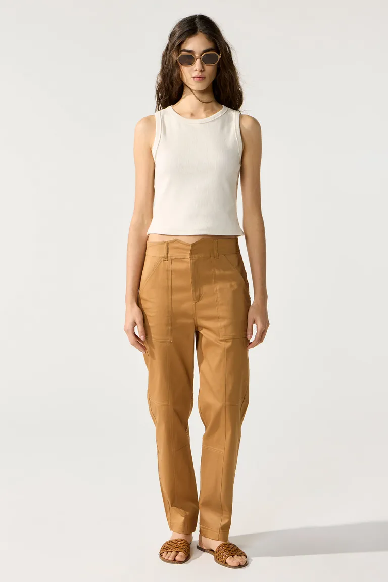 Pantalón de tiro alto en tela satinada para mujer de Cuesta Blanca en Pantalones para argentina