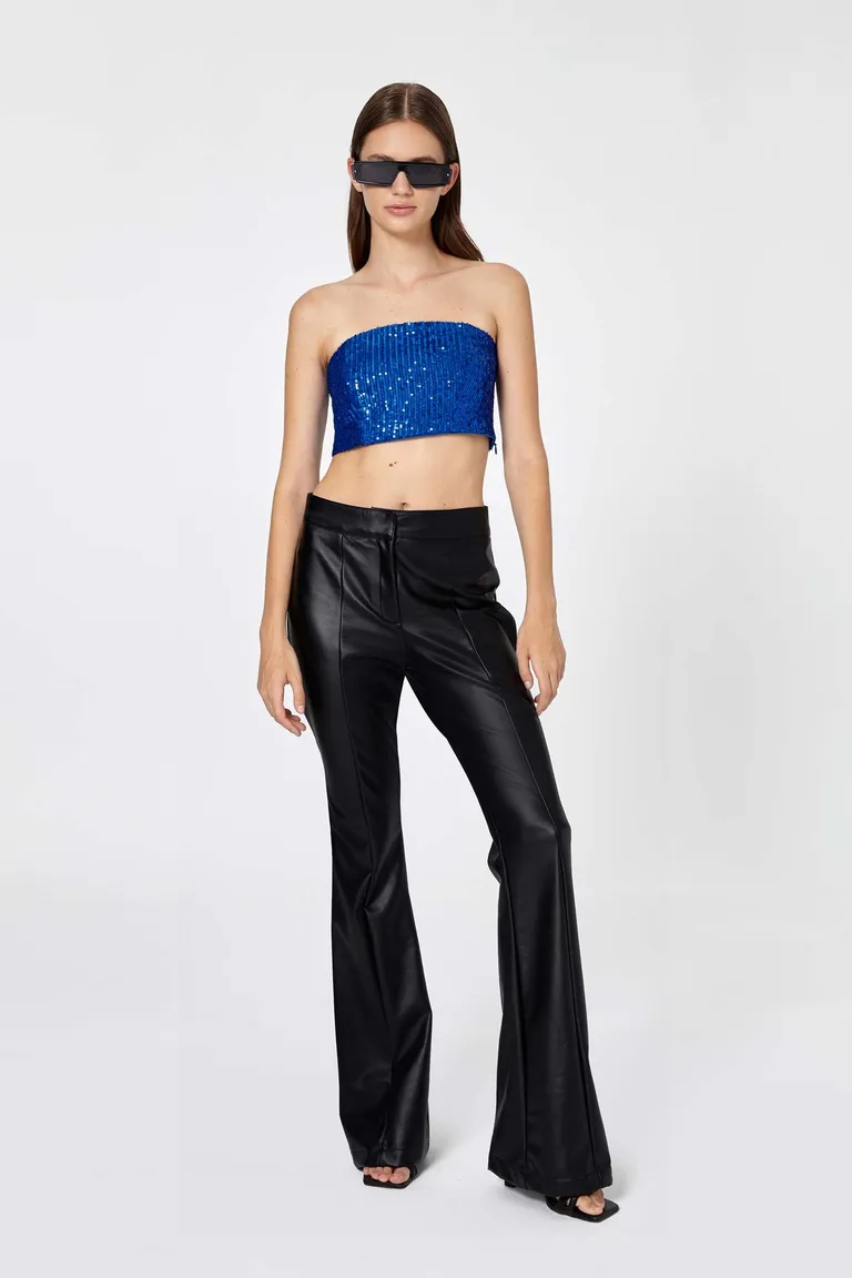 Top azul eléctrico sin tirantes con lentejuelas brillantes para mujer de Naíma en Tops para argentina