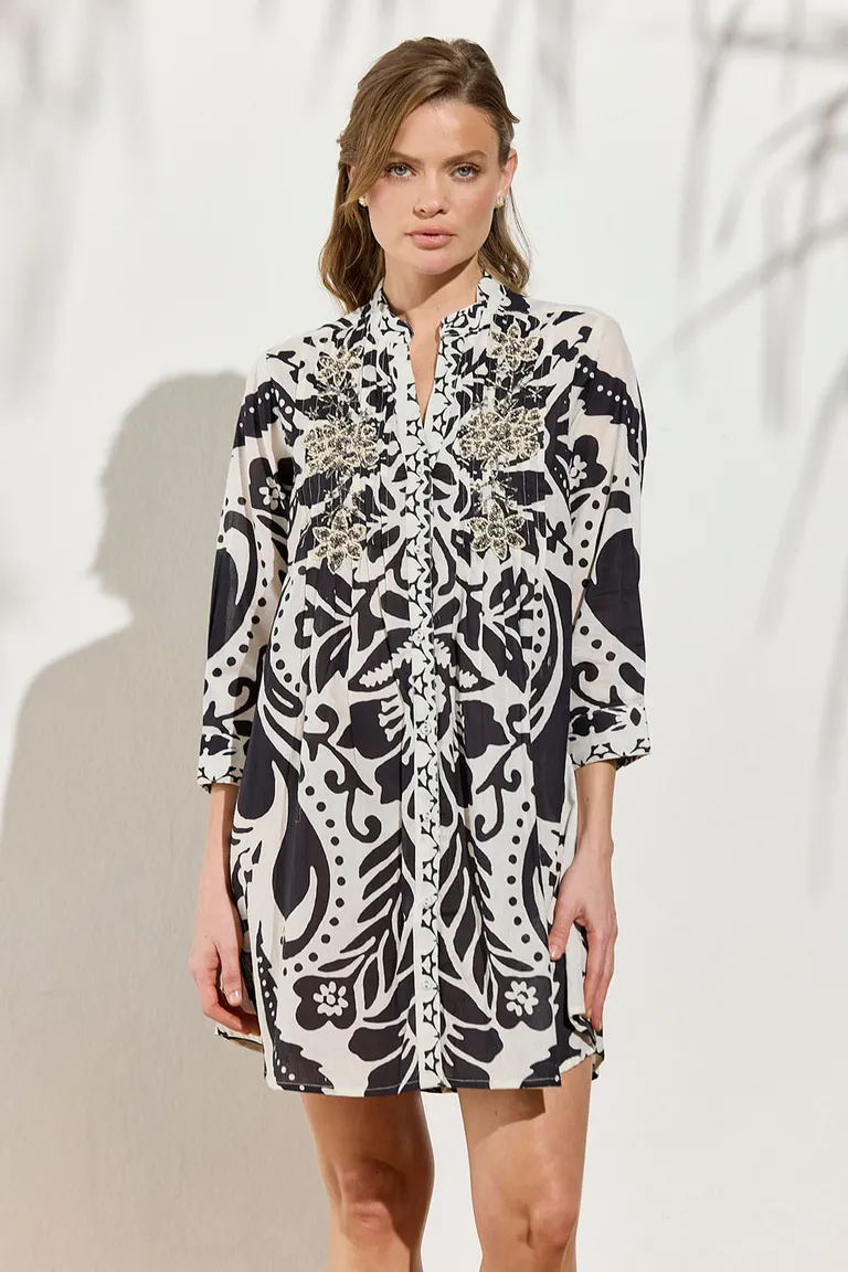 Túnica de algodón con estampado floral y bordados en mostacillas de Indiastyle en Túnicas para argentina