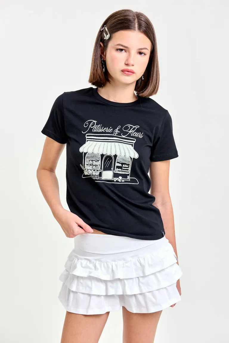 Falda corta de algodón con detalles de volados y cintura rebatida de 47 Street en Faldas para argentina