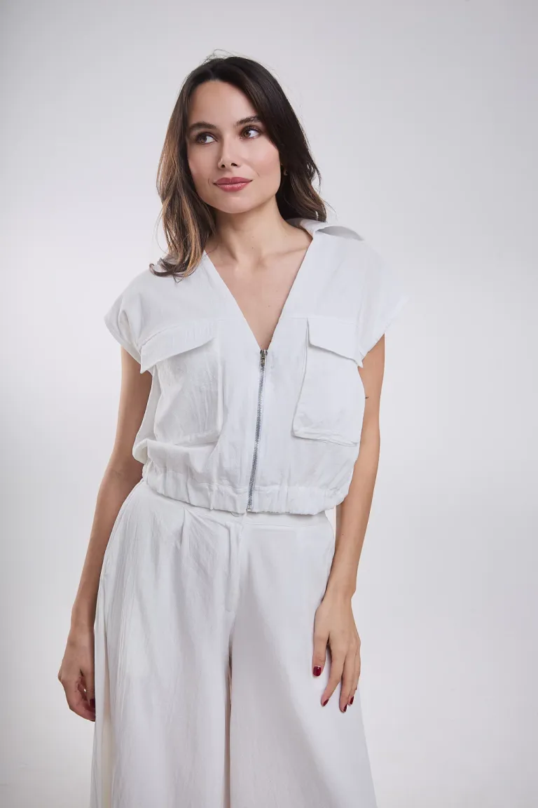 Chaleco de lino estilo cazador con bolsillos para mujer de Belle en Chalecos para argentina