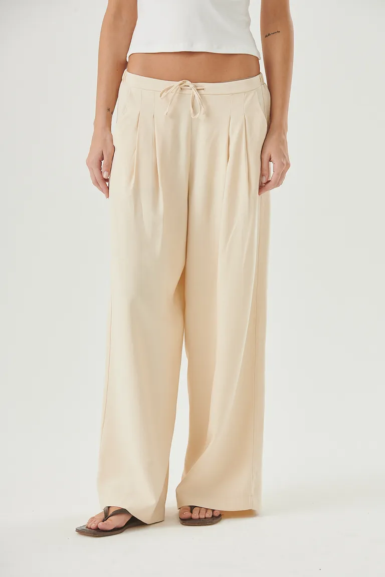 Pantalón lino de pierna ancha y cintura elastizada para un look elegante y versátil de Sweet en Pantalones para argentina