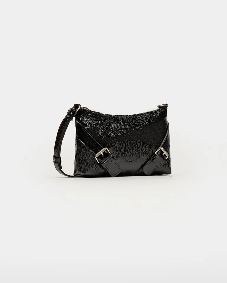 Bolso bandolera mini de cuero negro con detalles en hebillas de Prüne en Bolsos y Carteras para argentina