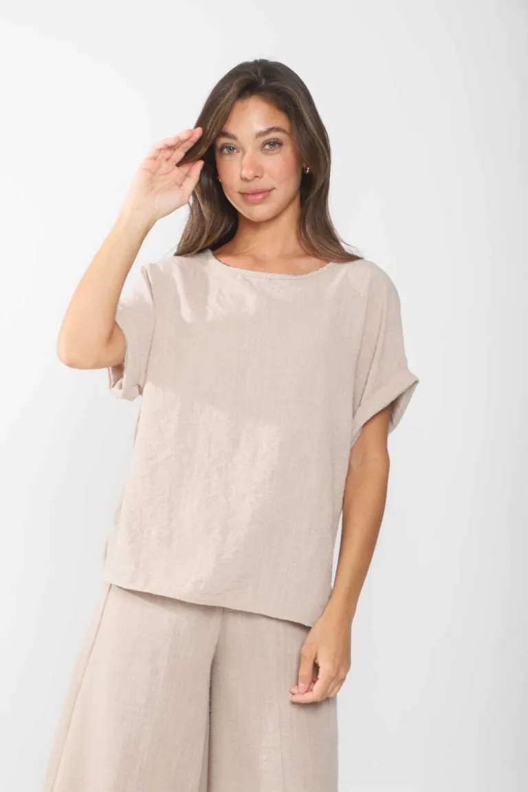 Blusa de lino de cuello redondo para mujer - Elegante y versátil de Belle en Blusas para argentina