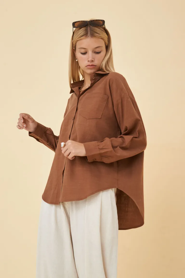 Camisa de Mujer Marrón con Manga Voluminosa y Cierre de Botones de Apricot en Camisas para argentina
