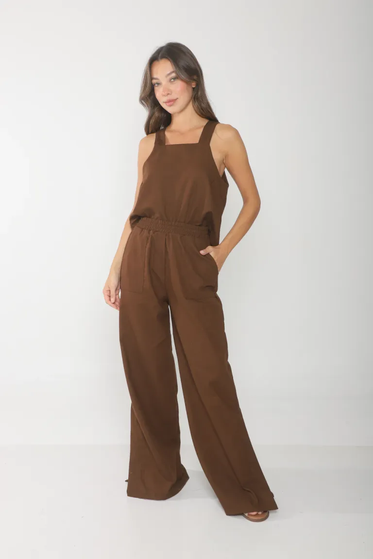 Pantalón amplio de lino para mujer con cierre elástico en la cintura de Belle en Pantalones para argentina