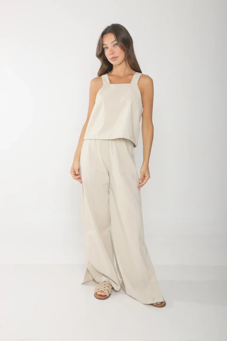 Pantalón amplio de lino para mujer con cierre elástico en la cintura de Belle en Pantalones para argentina