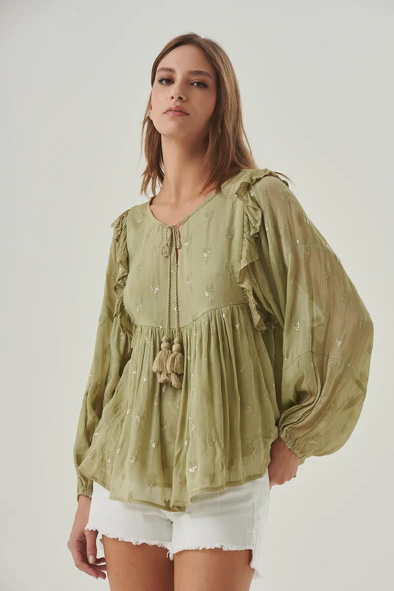 Blusa con mangas abullonadas y lazo en el escote de estilo boho-chic de Sweet en Blusas para argentina