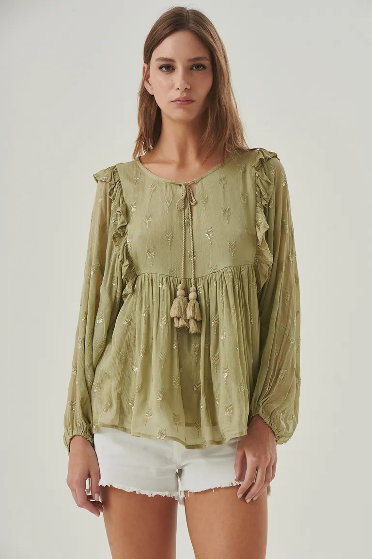 Blusa con mangas abullonadas y lazo en el escote de estilo boho-chic de Sweet en Blusas para argentina