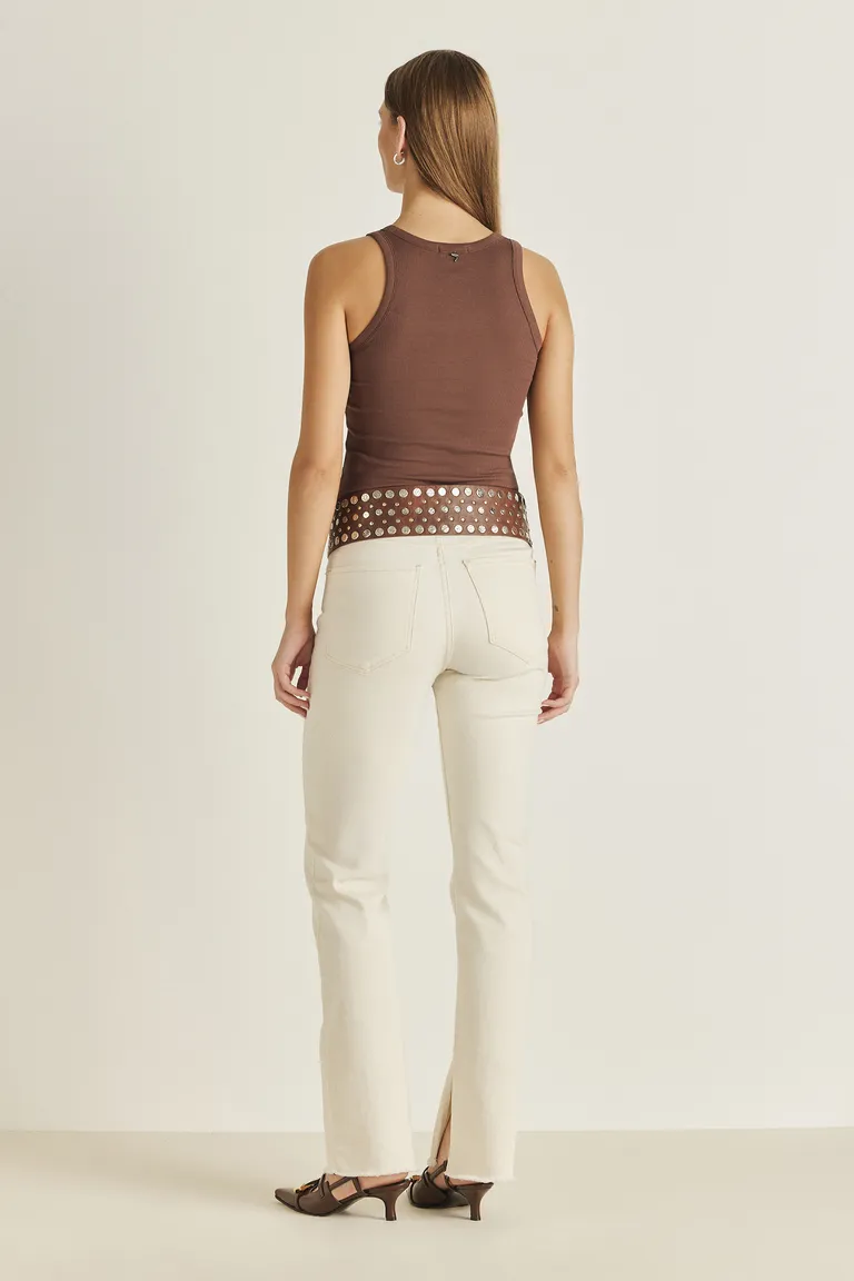 Musculosa de algodón con detalles brillantes, un básico versátil y cómodo para tu clóset de Tucci en Tops para argentina